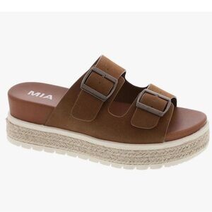 MIA Brown Double Strap Sandals